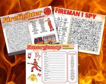Firefighter Activity Pages: Word Search, Maze, Coloring (PDF Download)