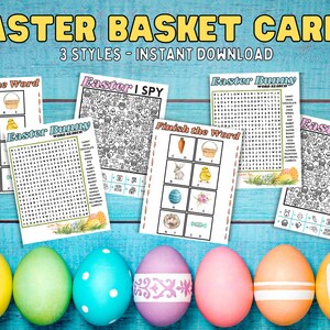 Kids Easter Basket Activity Pages | Easter Basket Stuffer Printables | Easter Games | Easter Cards