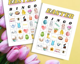 Easter Bingo Game: 25 Printable Cards, Kids Easter Egg Hunt (PDF)