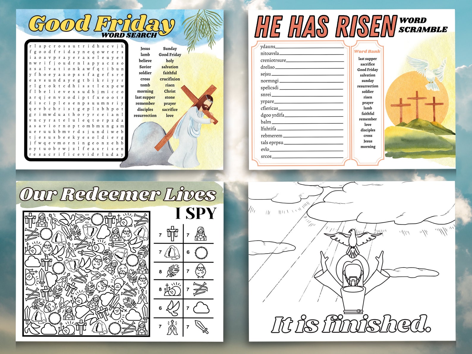 Christian Easter Activity Pages for Kids He is Risen Printables