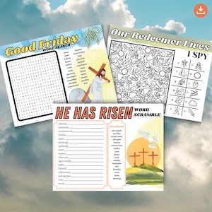 Christian Easter Activity Pages: Scripture Coloring, Word Games (PDF)