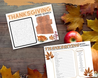 Printable Thanksgiving Kids Activity Pages, Word Search, Word Scramble (PDF)