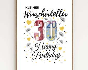 Cash gift for 30th birthday | 30th birthday gift | Cash gift for 30th birthday woman | Gift idea for woman | Instant PDF download
