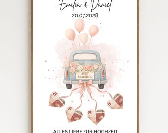 Wedding cash gift | Wedding car template to print | DIY gift for the bride and groom | Just Married | Instant download | PDF