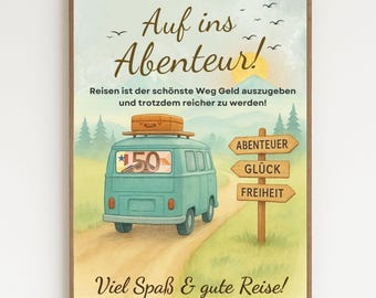Travel cash gift | Birthday gift | Travel fund template | Motorhome caravan camper gift | Instant PDF download