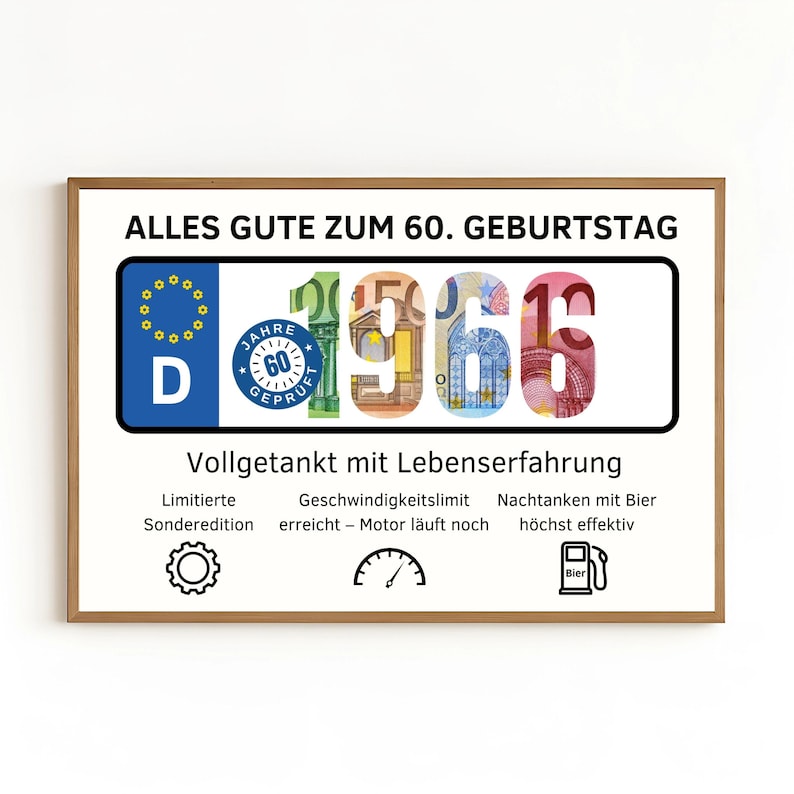 Cash gift for a 60th birthday | Funny gift for a man | DIY birthday gift | Instant PDF download image 1