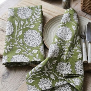 100Pcs Hand Block Print Cotton Napkins -White Floral Table Decor, Set of 100 image 3