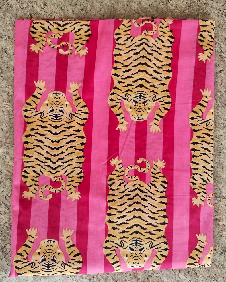 Woman Cotton Tiger Print Dress, Flared Midi, Masleen Fabric, Full Stitched image 7