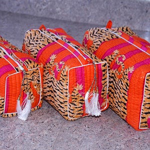 Trousse de toilette à imprimé tigre, trousse à maquillage vintage, trousse de voyage, trousse à maquillage, trousse de toilette matelassée bohème matelassée pour trousse à cosmétiques, sac pour femme
