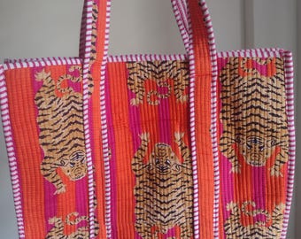 Indian Printed Cotton Tote Bag: Handmade Shopper, Book Bag