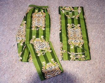 Handmade Cotton Kaftan Pajama Set: Tiger Print Loungewear
