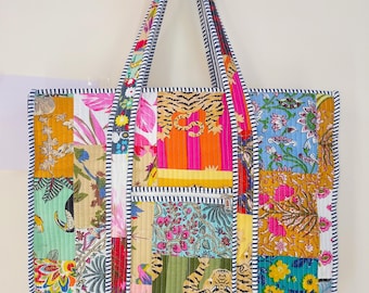 Indian  Patchwork Cotton Tote Bag: Handmade Shopper, Book Bag