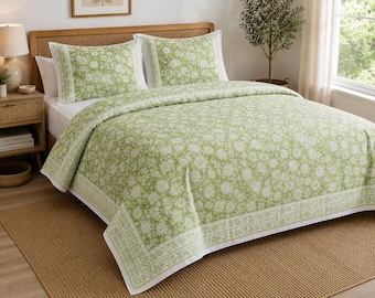 Set copripiumino in cotone stampato a mano con tecnica block print, biancheria da letto morbida e minimalista, arredamento moderno per la camera da letto.