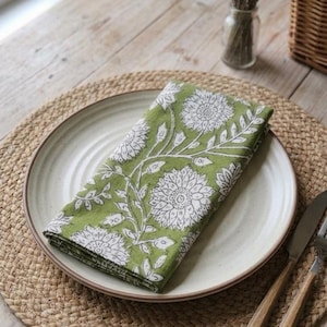 100Pcs Hand Block Print Cotton Napkins -White Floral Table Decor, Set of 100 image 5