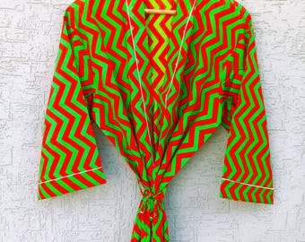 Bata kimono de algodón con forro: Cubrebaño con estampado indio.