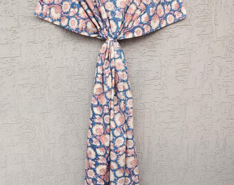 Caftán de algodón estampado a mano: vestido largo indio para cubrirse
