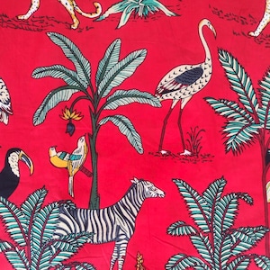 Red Jungle Print Cotton Sarong: Boho Beach Wrap Scarf