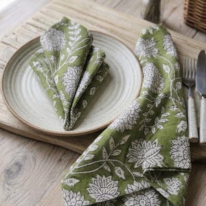 100Pcs Hand Block Print Cotton Napkins -White Floral Table Decor, Set of 100 image 2
