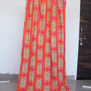 Indian Cotton Curtain Set: Tiger Print Bohemian Window Panels