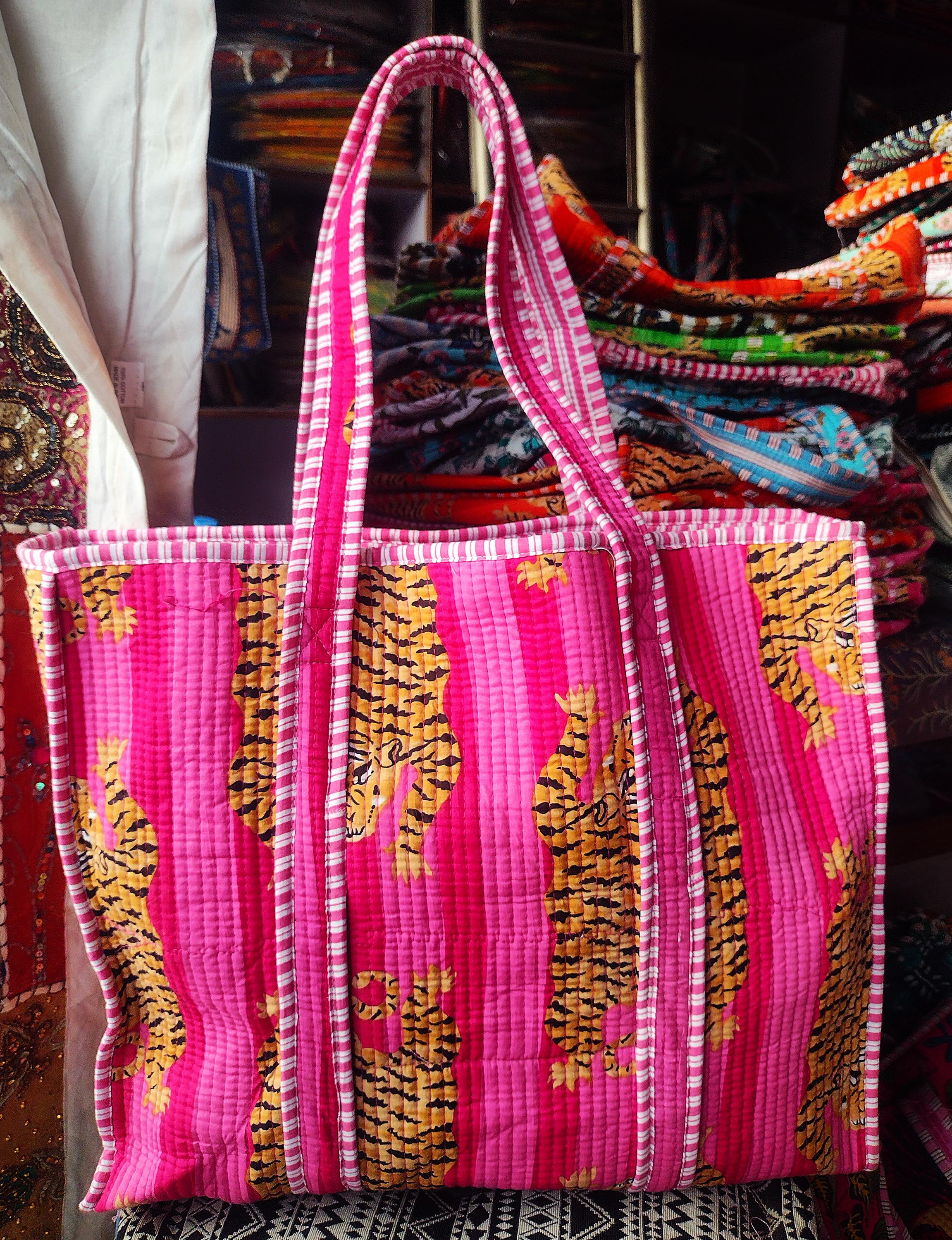 Indian Tibetan Tiger print Tote Bag, Handle Bag, Comfortable Book Bag, Laptop Bag College Bag, Self Weaved, Patterned, Holiday gift