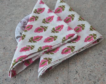 Hand Block Print Cotton Napkins – Pink Floral Table Decor, 20x20 Inch