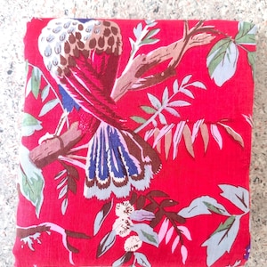 Red Bird Cotton Sarong: Boho Beach Swimsuit Wrap Scarf