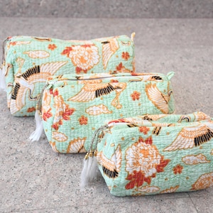 Indian Block Print Toiletry Bag: Quilted Cotton Makeup Pouch