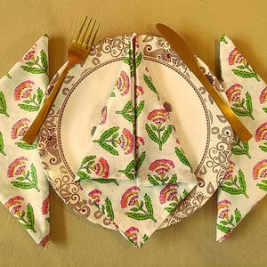 Handgedrucke Baumwollservietten (100er-Set) - Tischwäsche mit rosa Blumenmuster