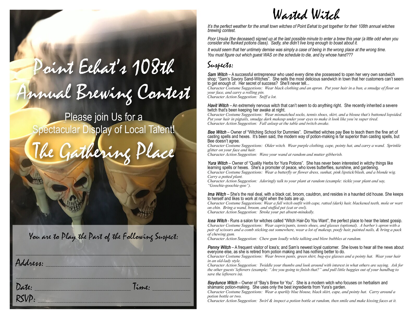 Scripted Murder Mystery Party Game wasted Witch 8 Players Printable - Etsy
