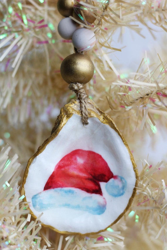Swansboro Nc Christmas Lighting 2022 Santa Hat Oyster Shell Ornament | Etsy