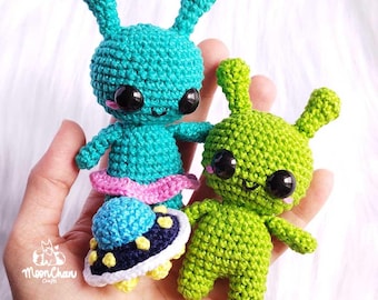 Kawaii Little Alien + Alien Ship Amigurumi Crochet Pattern - PDF