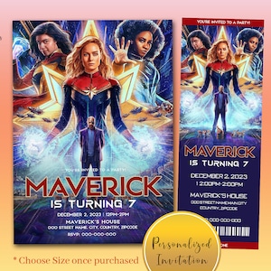 THE MARVELS Geburtstagseinladung, The MARVELS Ticket-Einladung, The Marvels-Einladung, The Marvels Ticket, The Marvels Film Einladen
