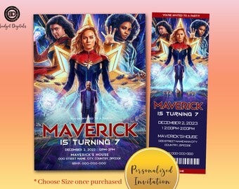 THE MARVELS Birthday Invitation, The MARVELS Ticket Invitation, The Marvels Invitation, The Marvels Ticket, The Marvels Movie Invite