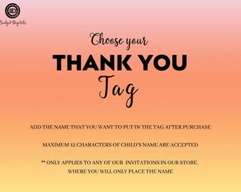 Thank You Tags, Birthday Thank You Tags, Favor Tags, Gift Tags, Personalized Thank You Tag, Digital Thank You Tags, Customized Thank You Tag