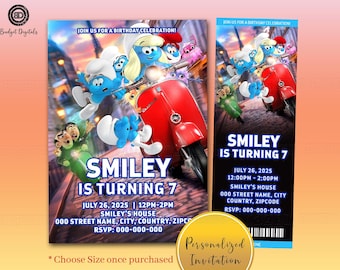 SMURFS Birthday Invitation, Smurfs Movie Ticket, Smurfs Digital Invitation, Smurfs Movie Party, Smurfs Customized Invitation, Smurfs Party