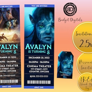 "Avatar Der Weg des Wassers-Geburtstagseinladung, ""Avatar Der Weg des Wassers"" Movie Ticket, ""Avatar Der Weg des Wassers""-Geburtstagsparty, ""Avatar"" Einladung."