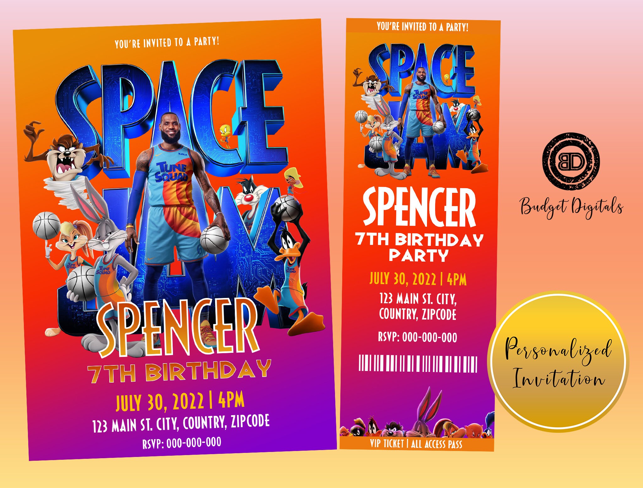 Space Jam 2 Birthday Invitation, Space Jam 2 Invite, Space Jam 2 Party
