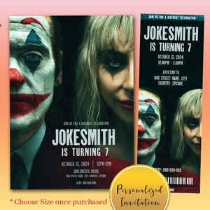 Joker Folie a Deux Geburtstagseinladung, Joker Folie a Deux Kinokarte, Joker 2 Party, Joker 2 Digitale Einladung, Joker 2024, Joker Invite