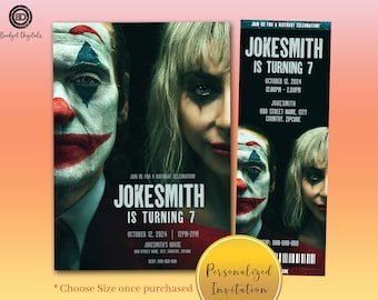 Invitación de cumpleaños de Joker Folie a Deux, entrada de cine Joker Folie a Deux, fiesta de Joker 2, invitación digital de Joker 2, Joker 2024, invitación de Joker