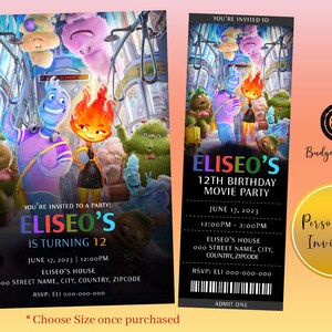 ELEMENTAL Geburtstagseinladung, ELEMENTAL einladen, Elemental Party-Einladung, Elemental Party, Elemental Ticket, Elemental Film einladen