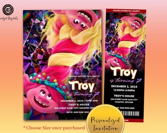 TROLLS BAND TOGETHER Birthday Invitation, Trolls Band Together Ticket Invitation, Trolls Band Together Invitation, Trolls Band Together Card