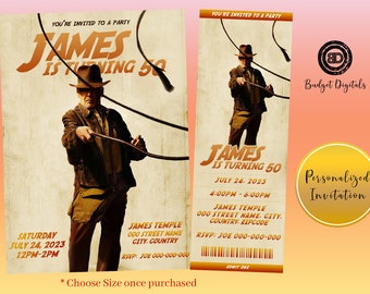 Indiana Jones and the Dial of Destiny Birthday Invitation, Indiana Jones Ticket Invite, Indiana Jones Party Invitation, Indiana Jones Party
