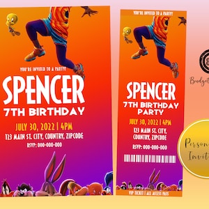 Faire-part d&#39;anniversaire Space Jam 2, billet de cinéma Space Jam 2, faire-part de fête Space Jam 2, Space Jam 2, faire-part de cinéma Space Jam A New Legacy