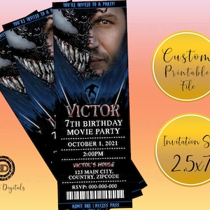 Venom-Einladung, Venom 2 Geburtstagseinladung, Venom 2 Kinokarte, Venom-Geburtstagsfeier-Einladung, Venom 2 Digitale Einladung, Venom 2