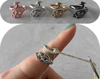 Yarn tension ring  for knitting or crochet- adjustable - yarn guide, crochet ring, tension helper Peacock