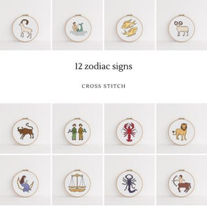 12 Zodiac cross stitch patterns - zodiac sign - beginner friendly - digital pattern - astrology - star signs - instant download