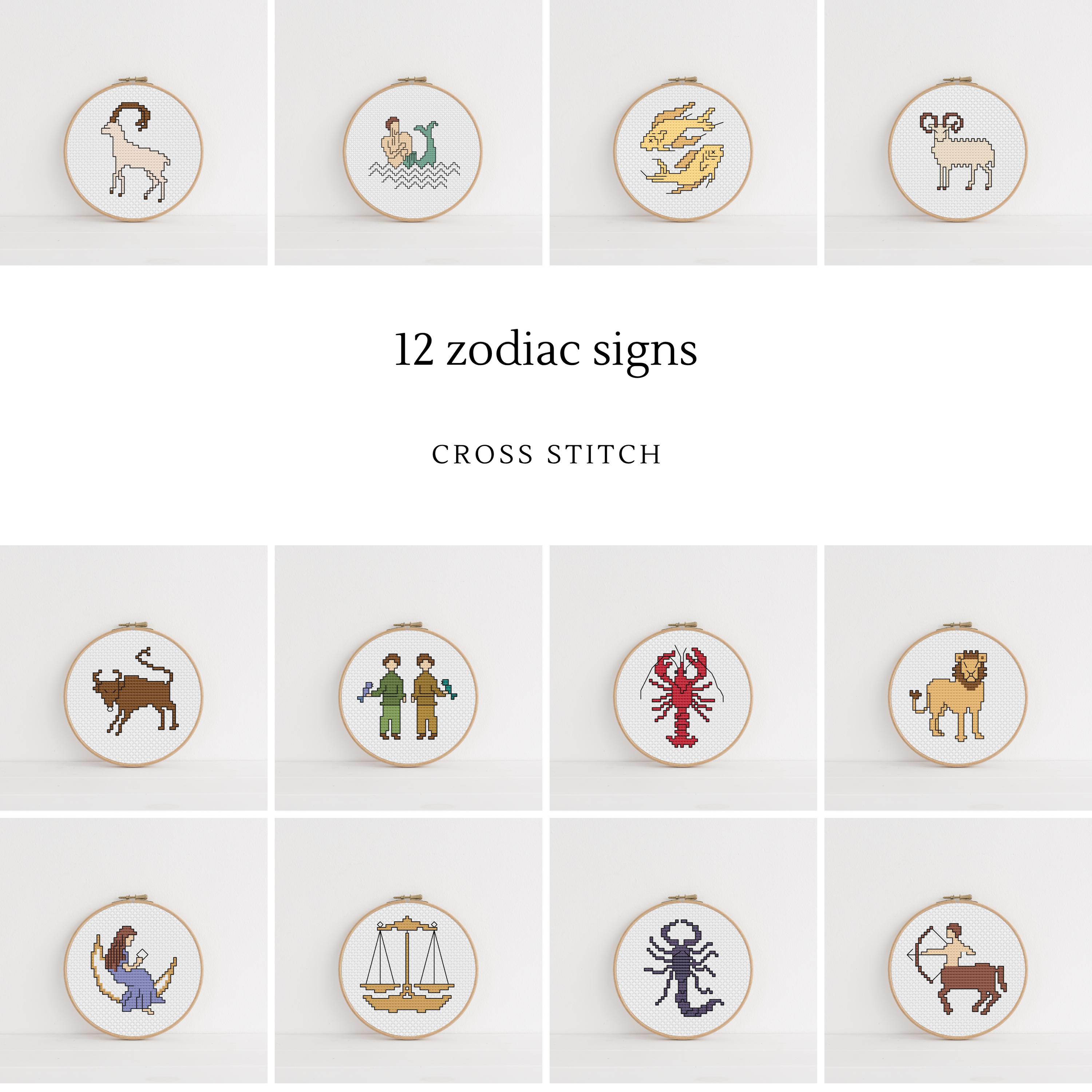 Zodiac Sign Cross Stitch Pattern – Beginner Friendly - Astrology