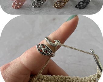 Yarn tension ring  for knitting or crochet- adjustable - yarn guide, crochet ring, tension helper Peacock