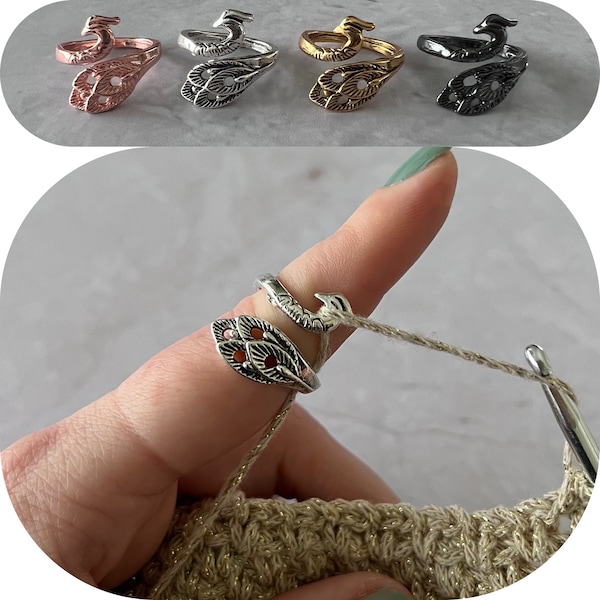 Yarn tension ring  for knitting or crochet- adjustable - yarn guide, crochet ring, tension helper Peacock