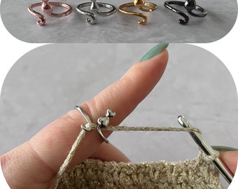 Anneau de tension du fil Cat Tail - 4 couleurs - pour tricoter ou crocheter - réglable - guide-fil, anneau à crocheter, aide à la tension - droitiers et gauchers